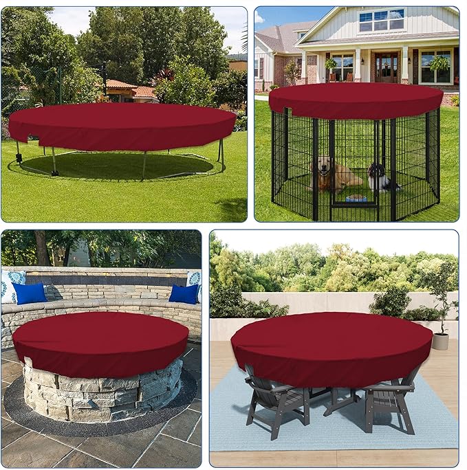 ECOOPTS 20 ft Waterproof Round Polyester Pool Cover for Above Ground Pools, Swimming Pool Cover Protector Winter Safety Cover (Red)