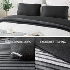 Andency Queen Comforter Set Black,3 Pieces Black White Gray Patchwork Striped Comforter (90x90 Inch), Soft Microfiber Down Alternative Queen Comforter Bedding Sets with Corner Loops