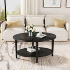 Solid Wood Oval Coffee Table for Living Room, 2 Tier Oval Rustic Coffee Table with Storage Shelf, Double Layer Center Table for Living Room, Easy Assembly