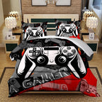 Sunnycitron Red Gamer Comforter Set for Boys Gaming Bedding Set Teens Game Room Decor Queen (1 Comforter + 2 Pillowcase)