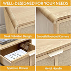 LEVNARY Nightstand Set of 2, Mid-Century Modern Bedside Table with Charging Station and Fabric-Like Textured Drawer, Wooden End Table for Farmhouse Bedroom Living Room (2, Natural)