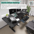 L Shaped Electric Standing Desk, 63 Inches Stand Up Corner Desk, Home Office Sit Stand Desk with Carbon Firben Top, Black Frame & Caster Wheels Set…