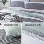 Andency Stripe Comforter Set Twin Size (66x90 Inch), 2 Pieces Mint Green Patchwork Striped Comforter, Soft Microfiber Down Alternative Comforter Bedding Set with Corner Loops (Mint, White, Grey)