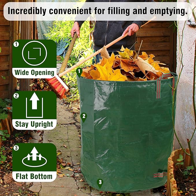 Gardzen 3-Pack 72 Gallon Yard Waste Bags, Reusable Heavy Duty Collapsible Garden Leaf Bags with Plastic Ring, Stand-Up Yard Waste Bin for Leaves, Lawn Debris & Grass Clippings, PE Material