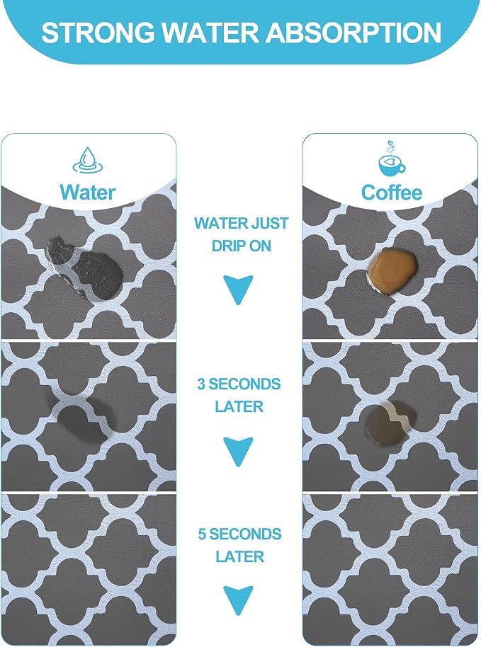Dish Drying Mat for Kitchen Counter, 16"x24" Rubber Backed (Gray Trellis) | Hide Stain Anti Absorbent for Kitchen Counter, Non-slip Drying Mat for Coffee Machine Dish Rack