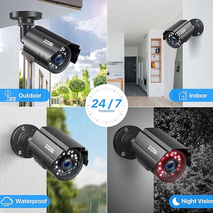 ZOSI 2.0MP 1080P HD 1920TVL Security Camera Hybrid 4-in-1 TVI/CVI/AHD/960H CVBS CCTV Camera Outdoor Indoor,80ft IR Night Vision,Weatherproof Bullet Camera For analog Surveillance DVR(Black)
