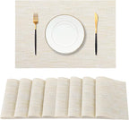 Leetaltree Wheat Placemats Set of 8 - Heat Resistant Non-Slip Place mats for Dining Table, Washable Durable PVC Vinyl Woven Table Mats（Wheat, 8）