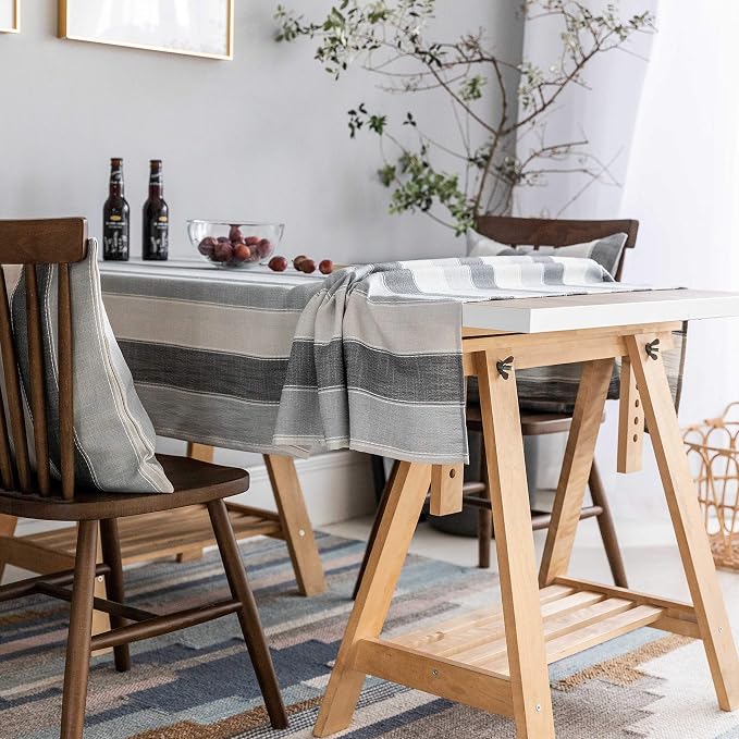 Home Brilliant Square Tablecloth 52x52, Striped Table Cover for Kitchen, Cotton Linen Table Cloth for Indoor Outdoor Picnic(52 x 52 Inch, Dark Grey)