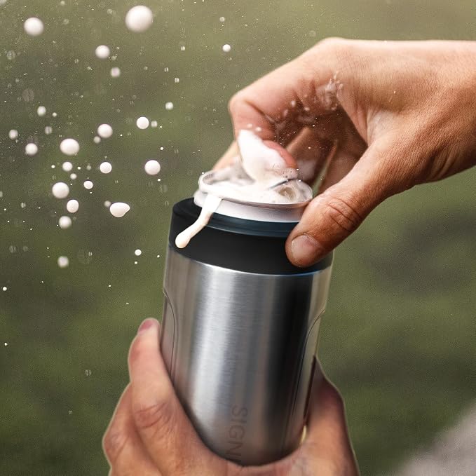 Universal Can Cooler - Signice 3 in 1 Insulated 12 oz Beer Can Insulator Stainless Steel Metal Holder for 12oz Slim Skinny Tall Standard Cans Bottle Hard Seltzer Soda Energy Drinks (Camouflage Flag)