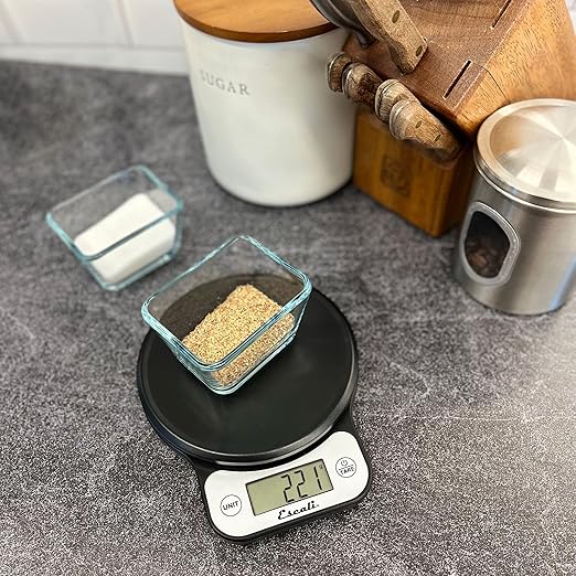Escali Telero Digital Food Scale, Multi-Functional Kitchen Scale, Precise Weight Measuring and Portion Control, 7.62 x 6.1 x 1.28 inches, Black (T136)