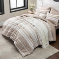 Bedsure Bed in a Bag Queen Size 7 Pieces, Light Camel White Striped Bedding Comforter Sets All Season Bed Set Khaki, 2 Pillow Shams, Flat Sheet, Fitted Sheet and 2 Pillowcases