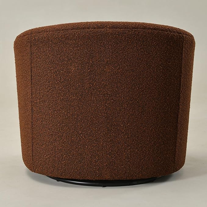 KINWELL Sherpa Swivel Barrel Chair & Round Ball Pillow Set - 34" Wide Modern Boucle Accent Chair with 9” Matching Nordic Decorative Throw Pillow for Living Room and Bedroom(Brown)