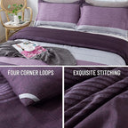 Andency Stripe Comforter Set Full Size (79x90 Inch), 3 Pieces Purple and Gray Patchwork Striped Comforter, Soft Microfiber Down Alternative Comforter Bedding Set with Corner Loops
