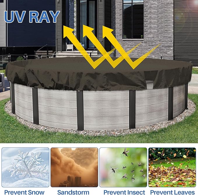 ECOOPTS 12 ft Round Pool Cover for Above Ground Pools, Swimming Pool Cover Protector Winter Safety Cover (Brown)