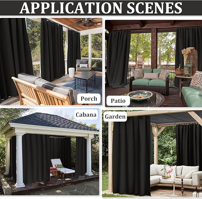 Gazebo Universal Replacement Privacy Curtain,10'×13' Gazebo Outdoor Waterproof Curtains, 4-Panels Sidewall Curtains with Double Zipper for Patio Canopy, Garden and Backyard (Curtain Only)