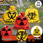 CNhoqc Halloween Lawn Trash Bags - 6Pcs Zombie Warning Reusable Waste Bags with Twist Ties, Fallen Leaf Grass Clipping Trash Container, Heavy-Duty Plastic for Biohazard Parties Outdoor Decorations