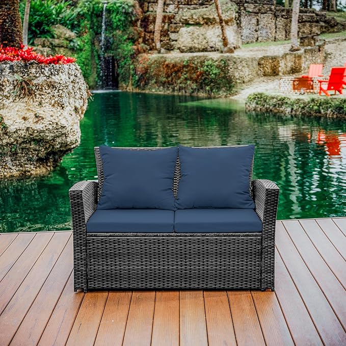 Nestl Wicker Outdoor Furniture Set - 4 Piece Patio Set (Grey/Navy)