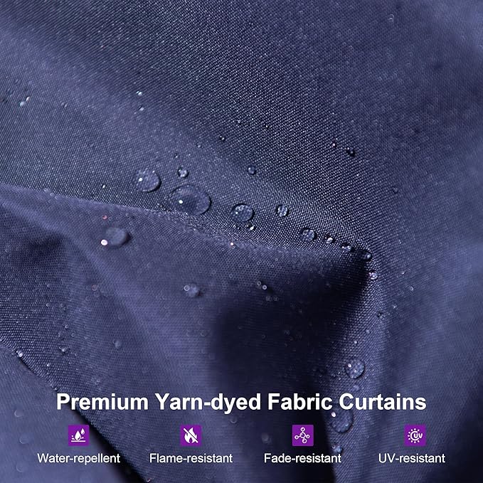 PURPLE LEAF 14' X 24' Outdoor Hardtop Gazebo for Patio Galvanized Steel Double Roof Permanent Canopy Teak Finish Coated Aluminum Frame Pavilion Gazebo with Nettings and Navy Blue Curtains