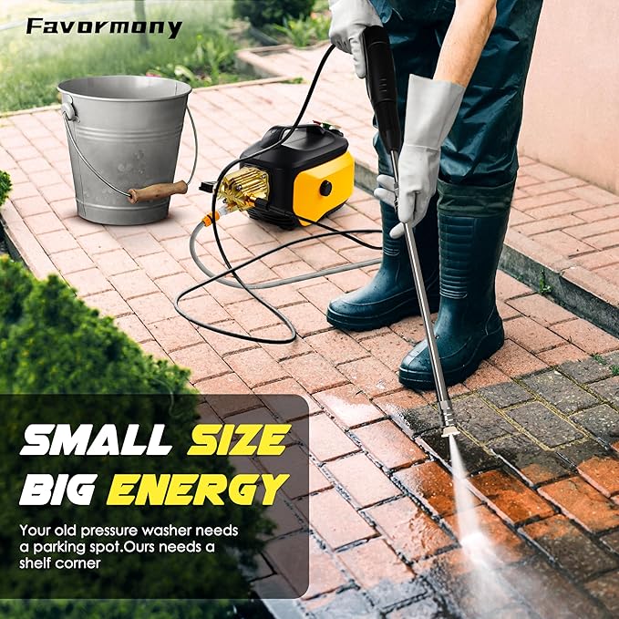 Portable Compact Pressure Cleaner, Power Cleaner with 33FT Flexible Extension Hose, 3 Nozzles, Foam Cannon for Cars, Patios, Driveways
