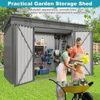 4x9 FT Outdoor Metal Storage Shed, Tool Shed with Pitched Roof and Lockable Door, Compact Garden Shed for Backyard Garden Patio Lawn, Gray