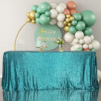 SquarePie Sequin Tablecloth 50 x 72 Inch Teal Sparkly Table Linen for Wedding Party
