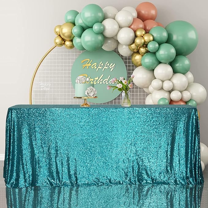 SquarePie Sequin Tablecloth 50 x 72 Inch Teal Sparkly Table Linen for Wedding Party