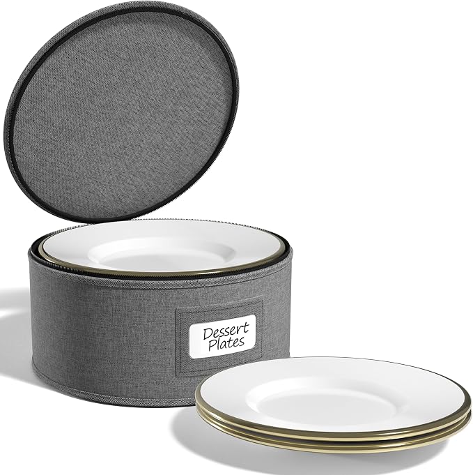 Sorbus China Storage Containers – Dinnerware Organizer for Salad Plates with Lid (Holds Service for 12) with Felt Protectors – 8.5" x 5.5"