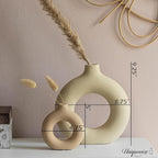 9-Inch Large and 5-Inch Small Decorative Hollow Ceramic Donut Table Vase - Handmade, Minimalist Boho Style for Modern Home Decor in Living Room, Home Office, Dining Room and Entryway Console Table