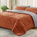 Bedsure Burnt Orange Queen Comforter Set - 7 Pieces Reversible Queen Bed in a Bag Queen Bed Set with Comforters, Sheets, Pillowcases & Shams, Queen Bedding Sets