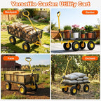 500lbs Heavy Duty Garden Cart, Steel Garden Wagon Cart with Fixedable Rotating Handle for Backyard, Utility Yard Wagon with 10" All Terrain Tires, Mesh Removable Sides