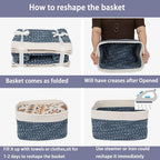 White and Blue Cotton Rope storage Basket Bins Woven Basket for Organizing Shelves 14.5X9.5X9.3“ Rectangle Decorative Baskets For storage Books Towels Wicker Nursery basket organizer Set of 3