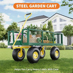 500 Lbs Garden Wagon, 2-in-1 Heavy-Duty Steel Garden Cart, with 10 Inch All-Terrain Tires and Removable Mesh Side Panels, 180° Rotating Handle, Metal Multi-Function Carts, Outdoor Gardens Wagon Cart