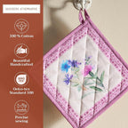 Maison d' Hermine Pot Holders 100% Cotton Potholders (8" x 8", Pack of 1) | Heat Resistant Hot Pads with Loop BBQ Cooking Baking Farmhouse Kitchen Handling Hot Pans Spring Summer - Chardon