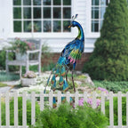 TERESA'S Collections Outdoor Decor Peacock Yard Art Garden Sculptures & Statues,Blue Small Metal Bird Lawn Ornaments,22.4" Outside Mardi Gras Decorations for Porch,Patio,Pond Decor,Gifts for Mom