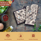 Maison d' Hermine 100% Cotton Oven Mitt & Pot Holder Set (7.5"x13" & 8"x8") | Heat Resistant BBQ Cooking Gloves with Loop Baking Grilling Kitchen Hotel Home Farmhouse Thanksgiving Christmas - Amazonia