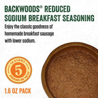 LEM Products Backwoods Reduced Sodium Breakfast Sausage Seasoning, 1.6 oz | Pre-Measured Seasoning for Wild Game and Domestic Meat, Seasons Up to 5 Pounds of Meat for Homemade Patties and Sausages