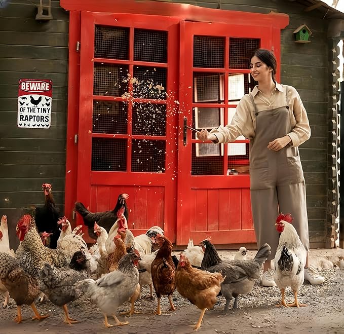 Funny Gifts for Women Chicken Lovers Farm Enthusiasts Beware of The Tiny Raptor Chicken Tin Sign for Chicken Coop Farm Kitchen Garden Yard Decor 8 X 12 Inch (3921)