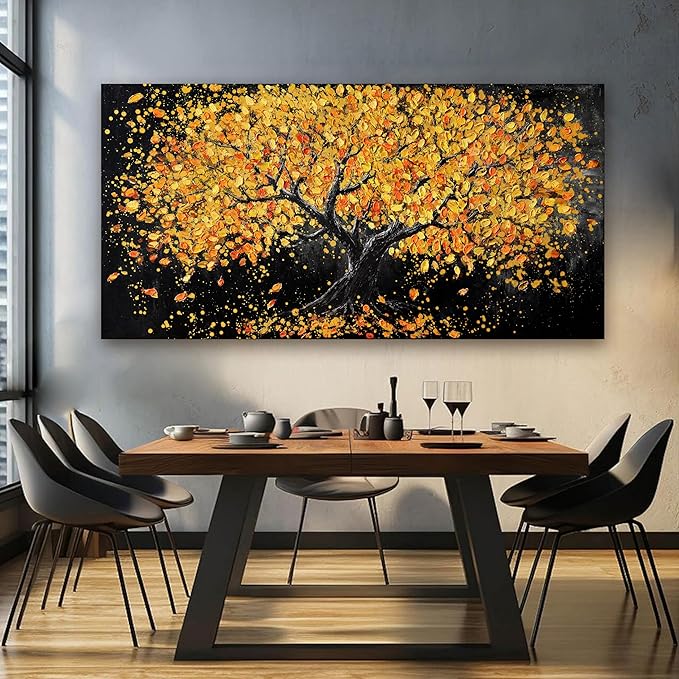 Canvas Wall Art Decor Large Wall Art Pictures for Living Room Artwork for Walls Black and Gold Wall Art Decor Tree of Life Wall Art Modern Wall Art Prints Art Work for Home Office Wall Decor 29" X 58"