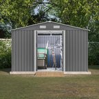 10X8 FT Outdoor Storage Shed with Galvanized Steel Construction & Lockable Doors,All Weather Garden Tool House Sheds W/Sliding Doors and Padlock,for Patio,Backyard,Lawn,Gray