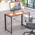 VECELO 39.4" Folding Computer Desk Simple Laptop Table Home Office Workstation for Reading Writing, No Assembly Needed, Small Space, Antique Brown