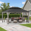 SUNJOY 12 x 16 ft. Wood Gazebo, Outdoor Patio Cedar Framed Steel Hardtop Gazebo with 2-Tier Metal Roof, Suitable for Patios, Lawn and Backyard, Matte Black Roof + Gray Wood Frame