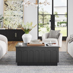 Lift Top Coffee Table with Storage, Modern Coffee Table with Arched Design, 31.5" Square Tea Table with Wood Grain, Minimalist Multifunctional Center Table for Living Room, Office, Black