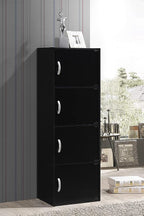 HODEDAH IMPORT 4-Shelf Bookcase Cabinet, Black