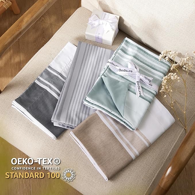 Bedsure Bed in a Bag Queen 7 Pieces - Striped Beddding sets, Queen Comforter Sets with Comforter, Fitted Sheet, Flat Sheet, Pillowcase & Shams