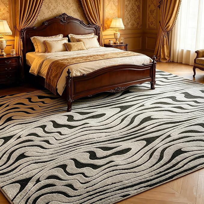 Washable Area Rug 4'x6' for Kids Room Living Room Bedroom, Zebra | Soft Cozy Fluffy Mid Pile Machine Washable Non Slip Modern Jacquard Boho Accent Area Carpet for Nursery Kids Room Hotel