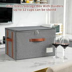 Stemware Storage Cases,Wine Glass Storage Box,with Dividers,Holds 12 Red or White Wine Glasses, Durable Glassware Storage Containers for Crystal or Stemware (Grey red, 2 Stemware storage cases)