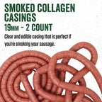 LEM Products Clear Smoked Collagen Casings, 19mm, Edible Sausage Casings, Stuffs Approximately 16 Pounds Per Pack, Great for Snack Sticks, Hot Dogs, Metts, Andouille, Brats, and More, 2-Pack