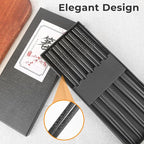 Fiberglass Chopsticks Reusable Set, 5 Pairs Black Gift-Boxed – Premium Non-Slip, Dishwasher Safe, Heat-Resistant 9.5 Inch Chop Sticks for Sushi, Ramen, Asian Dining