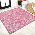 JONATHAN Y Vintage Filigree Indoor Outdoor Square Area Rug 5X5 Fuchsia/Light Gray, Charleston Textured Weave for Backyard, Patio, Porch, Easy-Cleaning, Pet-Friendly, Non-Shedding (SMB106J-5SQ)