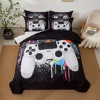Gamer Bedding Sets for Boys, Full Size 3-Piece Gaming Comforter Sets for Kids Teens, Soft Microfiber Video Game Bedding Sets for Game Lovers, 1 Comforter and 2 Pillowcase(White,Full)